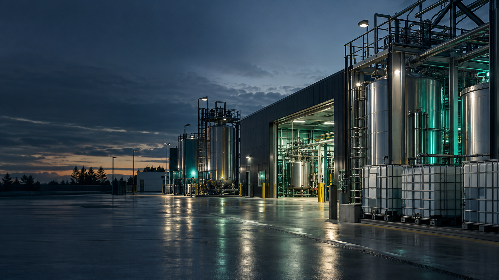 Industrial chemical facility at dusk